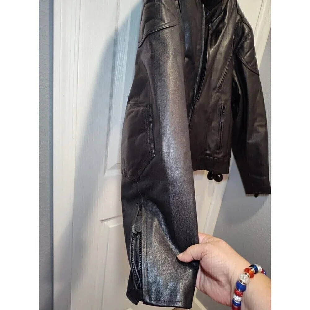 MOB Classic Series Black Leather Motorcycle Jacket Size 48 with removable lining